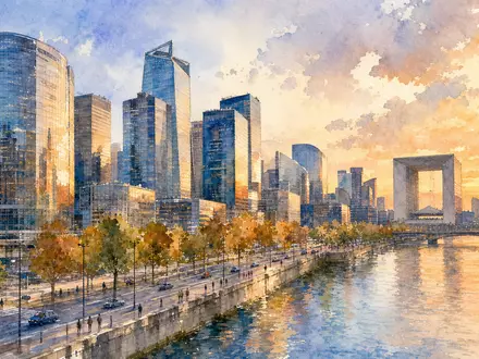 Capgemini SE (ISIN FR0000125338) hat ihren Hauptsitz nahe Paris, hier als stimmungsvolles Aquarellbild dargestellt - Foto: THN