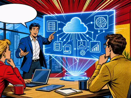 Capgemini SE (ISIN FR0000125338) präsentiert Cloud- und KI-Beratung als farbenfrohe Pop-Art-Comic-Illustration im Büro - Foto: THN