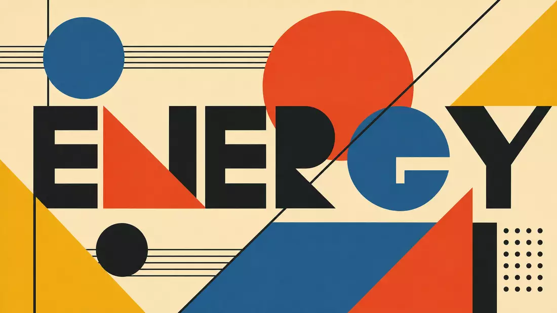 Geometrisches Bauhaus-Poster mit buntem ENERGY-Schriftzug