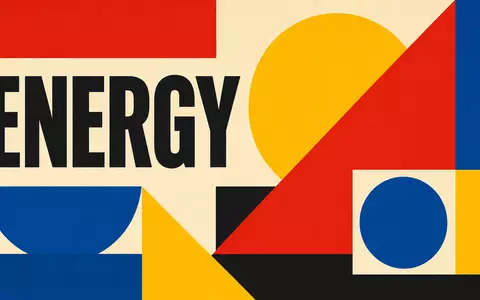Energean plc GB00B753SF33 illustriert geometrisches Bauhaus-Poster mit dem Sektor-Text ENERGY in Primärfarben - Foto: THN