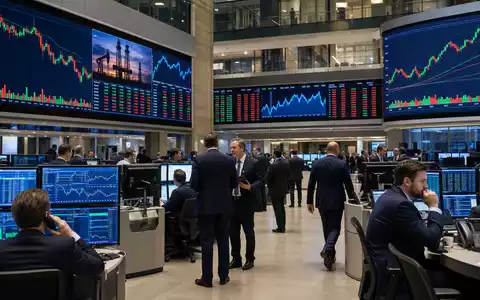 Energean plc GB00B753SF33 dokumentiert Trading-Floor der Londoner Börse mit Energiesektor-Charts auf großen Bildschirmen - Foto: THN