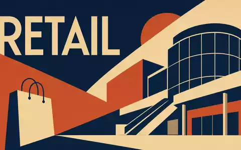 Simon Property Group US8288061091 im geometrischen Bauhaus-Poster-Stil mit Sektor-Schriftzug RETAIL und Mall-Silhouette - Foto: THN