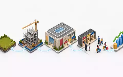 Simon Property Group US8288061091 dargestellt als isometrisches 3D-Diagramm der Wertschöpfungskette von Einzelhandelsimmobilien - Foto: THN
