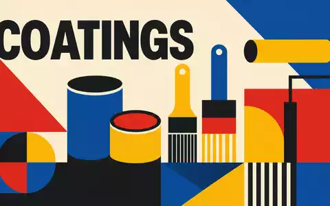 Sherwin-Williams (US8243481051) in der Beschichtungsbranche, dargestellt als geometrisches Bauhaus-Poster mit stilisierten Farbdosen und Pinseln - Foto: THN