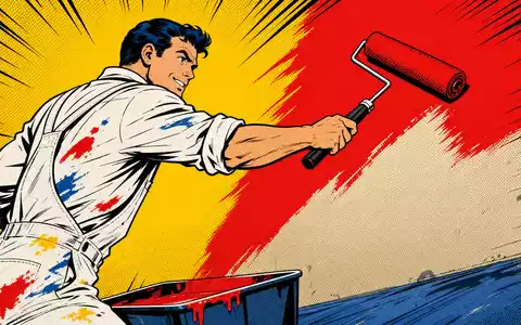 Sherwin-Williams (US8243481051) inspiriert diese dynamische Pop-Art-Comic-Szene eines Malers mit Farbrolle und leuchtend bunten Farben - Foto: THN