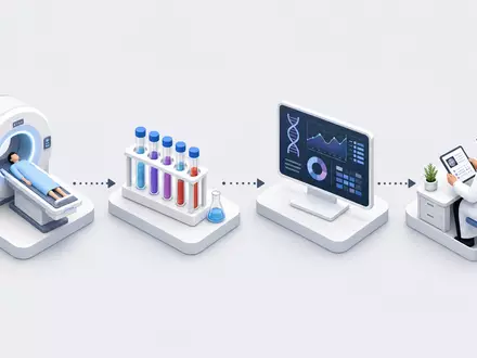 Siemens Healthineers DE000SHL1006 visualisiert isometrische Diagnostik-Wertschöpfungskette von Scanner über Labor bis Arztauswertung - Foto: THN