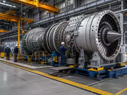 Siemens Energy AG (DE000ENER6Y0) fertigt große Gasturbinen für Kraftwerke, hier eine Werkshalle mit laufender Montage - Foto: THN