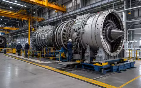 Siemens Energy AG (DE000ENER6Y0) fertigt große Gasturbinen für Kraftwerke, hier eine Werkshalle mit laufender Montage - Foto: THN