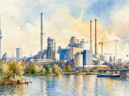 Siemens Energy AG (DE000ENER6Y0) hat einen Unternehmenssitz in Berlin, hier künstlerisch als stimmungsvolle Aquarell-Stadtansicht dargestellt - Foto: THN
