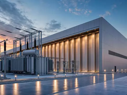 Siemens Energy AG (DE000ENER6Y0) baut HGÜ-Umrichterstationen für die Stromübertragung, hier als Architektur-Render bei Abenddämmerung dargestellt - Foto: THN