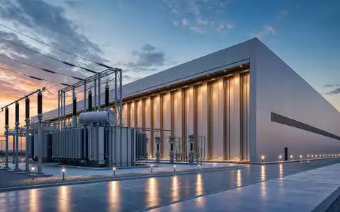 Siemens Energy AG (DE000ENER6Y0) baut HGÜ-Umrichterstationen für die Stromübertragung, hier als Architektur-Render bei Abenddämmerung dargestellt - Foto: THN
