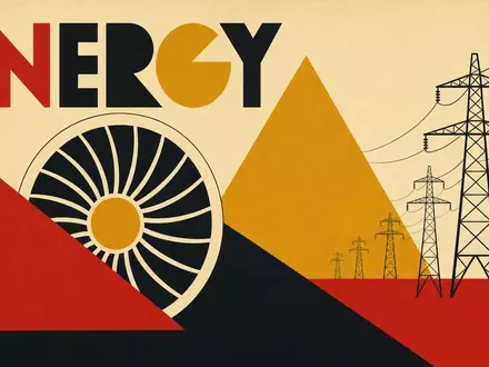 Siemens Energy AG (DE000ENER6Y0) symbolisiert Energietechnik im geometrischen Bauhaus-Postermotiv mit dem Schriftzug ENERGY und Strommasten - Foto: THN