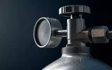 SFC Energy AG DE0007568578 zeigt eine Makroaufnahme eines Wasserstoffzylinder-Ventils mit feinen glänzenden Metalldetails - Foto: THN