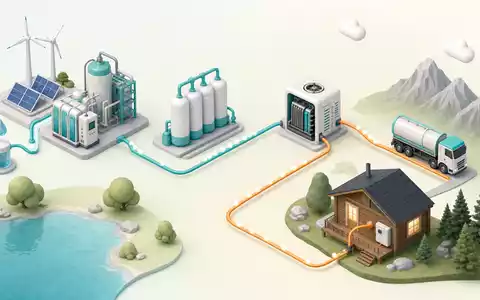 SFC Energy AG DE0007568578 isometrisches Diagramm zeigt Wasserstoff-Ökosystem von Produktion bis Verbrauch - Foto: THN