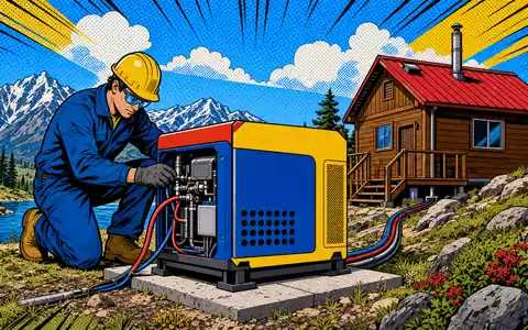 SFC Energy AG DE0007568578 Pop-Art-Comic zeigt Techniker bei Installation einer Brennstoffzelle am Berghang - Foto: THN