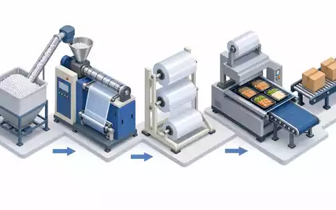 Sealed Air Corp. (US81211K1007): isometrisches 3D-Diagramm der Wertschöpfungskette von Kunststoffgranulat bis versandfertigem Karton - Foto: THN