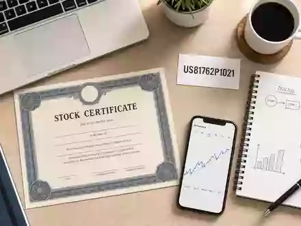 ServiceNow Inc. (US81762P1021) Flatlay zeigt Aktienzertifikat, ISIN-Karte US81762P1021 und Workflow-Notizbuch auf einem Holzschreibtisch - Foto: THN