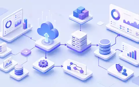 ServiceNow Inc. (US81762P1021) veranschaulicht ein isometrisches 3D-Diagramm eines neutralen Cloud-Workflow-Prozesses mit Servern und Dashboards - Foto: THN