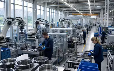 Schaeffler AG (DE000SHA0100) fertigt Präzisionslager und Getriebeteile in moderner Automotive-Produktionshalle mit Robotik nahe Frankfurt - Foto: THN
