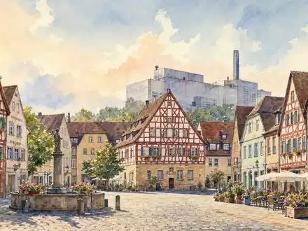 Schaeffler AG (DE000SHA0100) sitzt in Herzogenaurach, hier als malerische Aquarell-Ansicht der historischen Altstadt gezeigt - Foto: THN