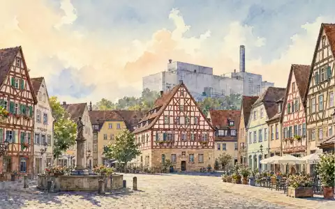 Schaeffler AG (DE000SHA0100) sitzt in Herzogenaurach, hier als malerische Aquarell-Ansicht der historischen Altstadt gezeigt - Foto: THN