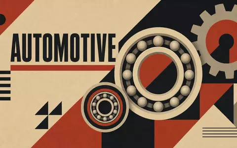 Schaeffler AG (DE000SHA0100) inspiriert dieses geometrische Bauhaus-Poster mit Kugellager-Formen, Zahnrädern und dem Wort AUTOMOTIVE dargestellt - Foto: THN
