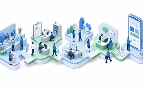 Huntington Bancshares US4461501045 als isometrisches 3D Diagramm der Bankwertschöpfungskette mit blauen Figurinen - Foto: THN