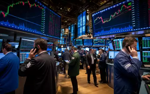 Huntington Bancshares US4461501045 Börsen Editorial auf dem NASDAQ Handelsparkett mit Kursanzeigen und Brokern - Foto: THN