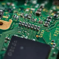 HP Inc. Platinen-Makroaufnahme zeigt goldene Leiterbahnen und Chips im Detail, ISIN US40434L1052 - Foto: THN