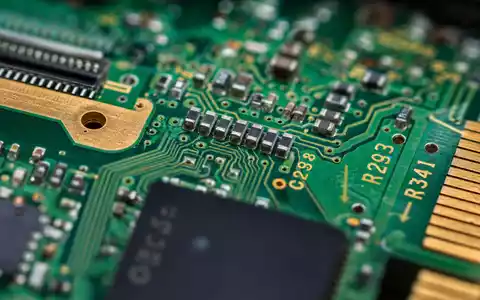 HP Inc. Platinen-Makroaufnahme zeigt goldene Leiterbahnen und Chips im Detail, ISIN US40434L1052 - Foto: THN