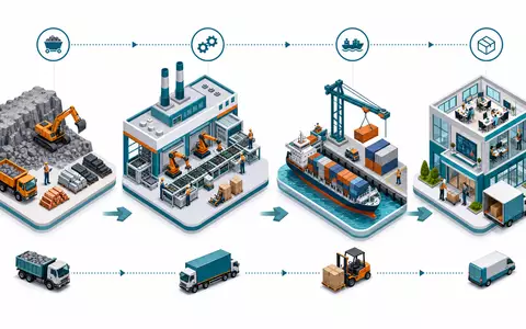 HP Inc. visualisiert die Elektronik-Wertschöpfungskette in einem bunten isometrischen Prozessdiagramm, ISIN US40434L1052 - Foto: THN