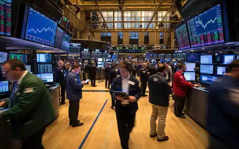 HP Inc. Aktie an der NYSE: Börsenparkettszene mit Technologie-Charts und Händlern, ISIN US40434L1052 - Foto: THN