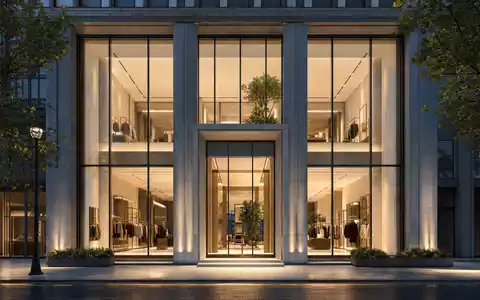Hugo Boss AG DE000A1PHFF7 – CGI-Render eines modernen Premiummode-Flagshipstores in abendlicher Stadtlage - Foto: THN