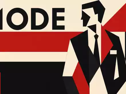 Hugo Boss AG DE000A1PHFF7 – Bauhaus-Poster mit geometrischer Anzugsilhouette und dem Sektor-Text MODE - Foto: THN