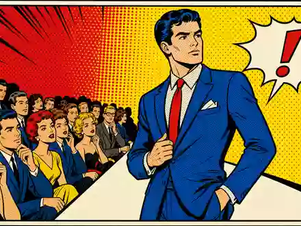 Hugo Boss AG DE000A1PHFF7 – Pop-Art-Comic zeigt elegante Anzugfigur auf buntem Halbtonpunkte-Hintergrund - Foto: THN