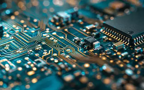 HubSpot Technologie US4435731009 extreme Makro-Detailaufnahme einer Leiterplatte mit goldenen Leiterbahnen und Chips - Foto: THN