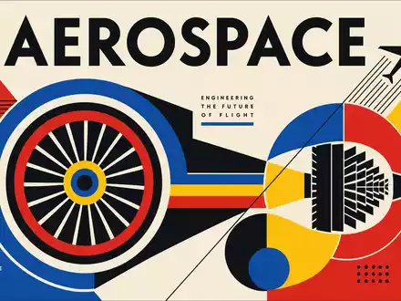 Howmet Aerospace US4432011082 geometrisches Bauhaus-Poster mit stilisierten Triebwerksformen und dem Sektor-Text AEROSPACE - Foto: THN