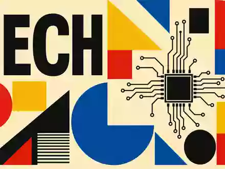 Bauhaus-Poster kombiniert geometrische Formen mit Schriftzug TECH als Sinnbild für Synopsys Inc. (ISIN US8716071076) Chipdesign - Foto: THN