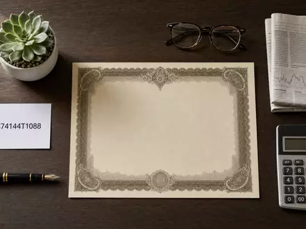 Flatlay mit Aktienzertifikat und ISIN-Karte US74144T1088 symbolisiert Investment bei T. Rowe Price Group, Vermögensverwaltung - Foto: THN