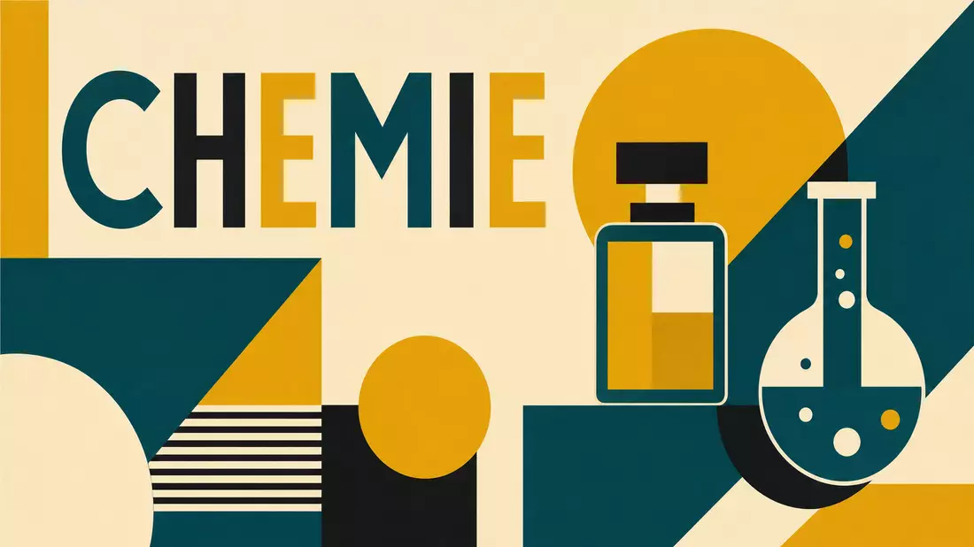 Bauhaus-Plakat mit geometrischen Formen und Sektor-Schriftzug CHEMIE, Symrise AG DE000SYM9999