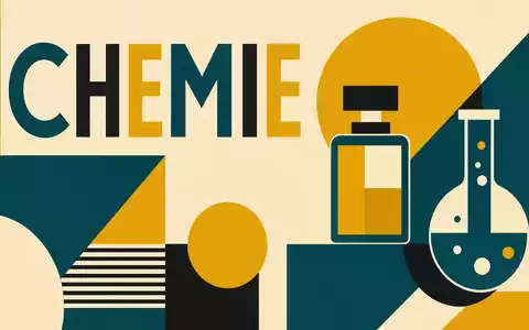 Symrise AG (DE000SYM9999) Bauhaus-Poster zeigt geometrische Formen, Parfümflakon und Text CHEMIE stilisiert - Foto: THN