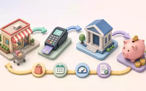 Isometrische 3D-Grafik der Kreditwertschöpfungskette veranschaulicht das Geschäftsmodell von Synchrony Financial, ISIN US87165B1035 - Foto: THN