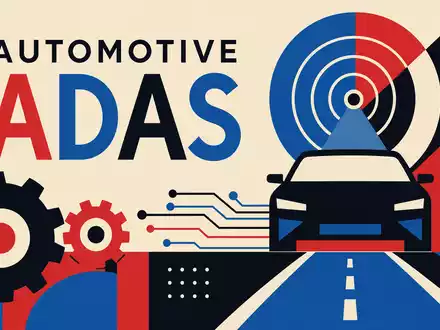 Valeo SE FR0013176526 stellt Bauhaus-Poster mit geometrischen Formen, Zahnrädern und Schriftzug AUTOMOTIVE ADAS dar - Foto: THN