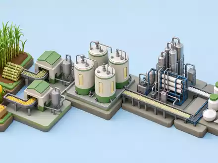Isometrische 3D-Illustration der Wertschöpfungskette veranschaulicht den Produktionsprozess von Corbion N.V. (ISIN NL0010583399) - Foto: THN