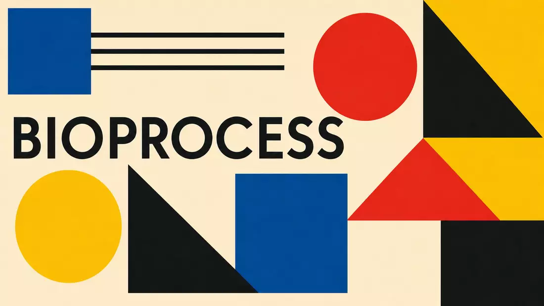 Bauhaus-Plakatdesign mit Schriftzug BIOPROCESS und geometrischen Primärfarben