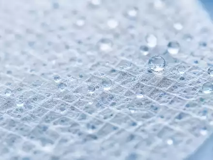 Sartorius Stedim Biotech Makroaufnahme einer transparenten Filtermembran mit feinen Flüssigkeitstropfen, ISIN FR0013154002 - Foto: THN