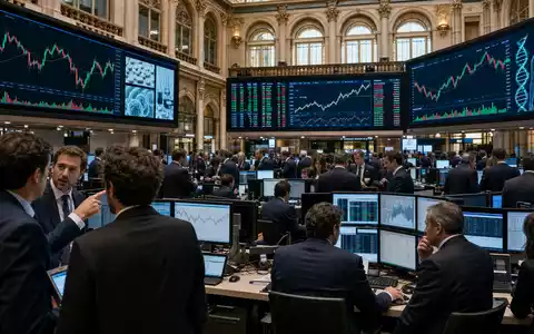 Sartorius Stedim Biotech Euronext Paris Handelsfloor mit Tradern und großen Kursdiagrammen im Healthcare-Sektor, ISIN FR0013154002 - Foto: THN