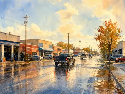 AutoZone Inc. ISIN US0533321024 amerikanische Autowerkstatt-Straße malerisch festgehalten in warmer impressionistischer Aquarell-Malerei - Foto: THN