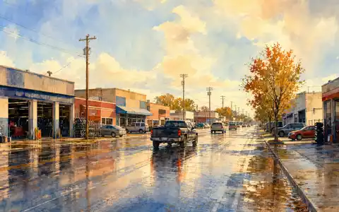 AutoZone Inc. ISIN US0533321024 amerikanische Autowerkstatt-Straße malerisch festgehalten in warmer impressionistischer Aquarell-Malerei - Foto: THN