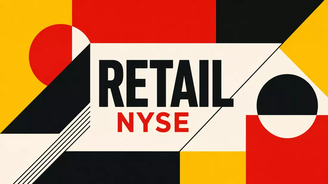 Geometrisches Bauhaus-Design-Poster in Rot Gelb Schwarz mit RETAIL und NYSE Schriftzug
